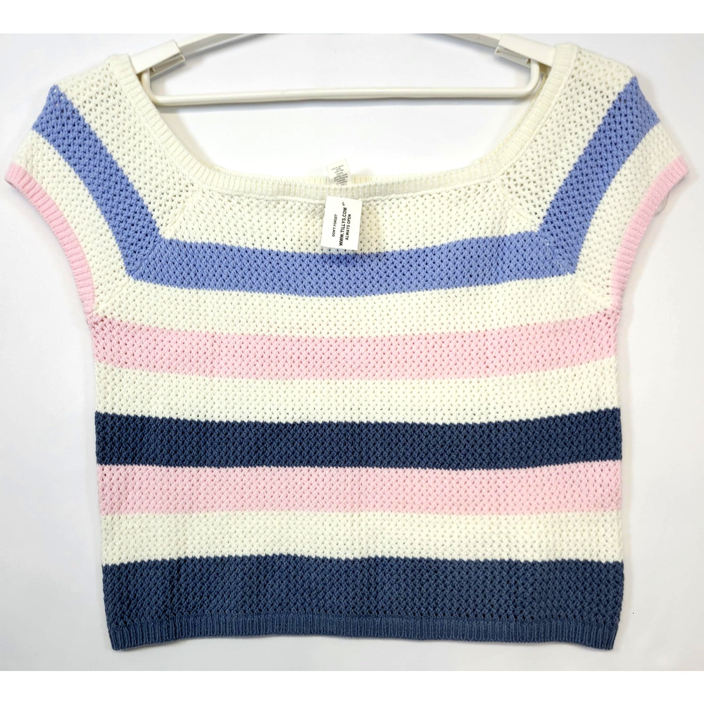 FULL TILT Sweater Juniors XXL Multicolor Stripe Scoop Neck Short Sleeve Knit New